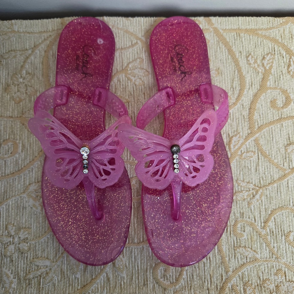 Coach Pasarella Pink Glitter PVC Butterfly Rhinestone Jelly Sandals Womens 8